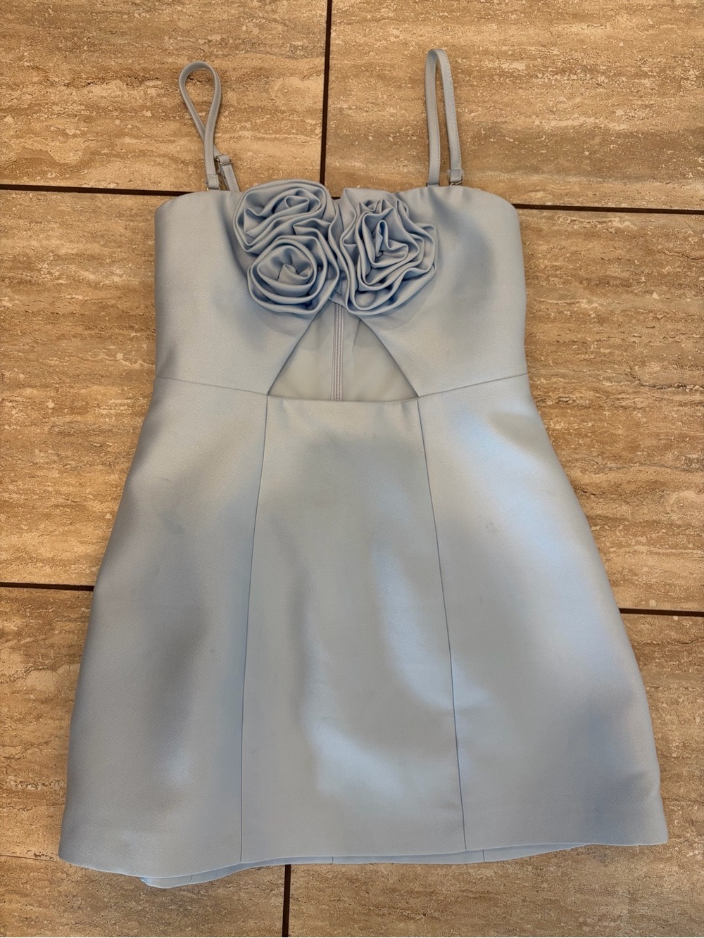 Katie J NYC Blue rosette cut out center dress in size medium